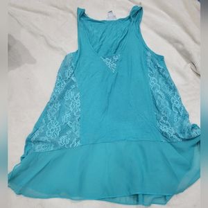 Blue / Teal Tank with Lace Side and neck cut-outs